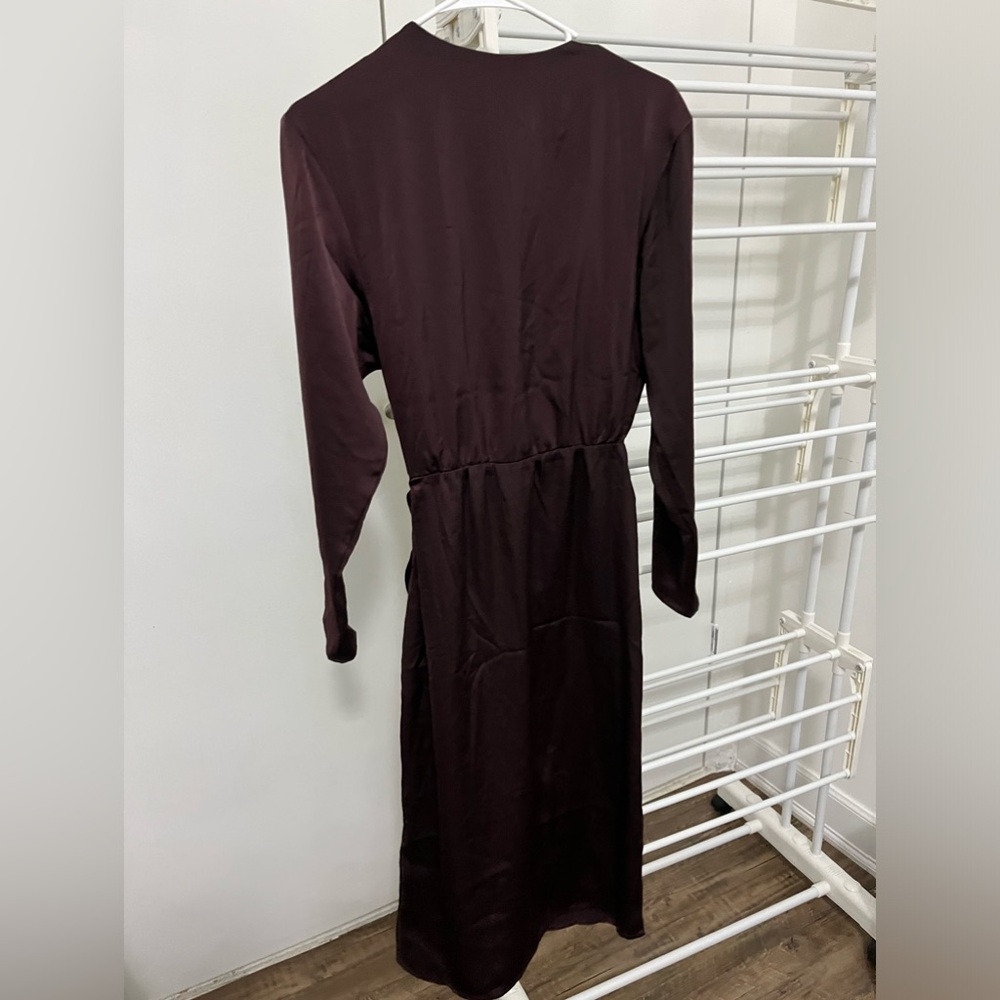 Silk deep chocolate brown wrap dress.